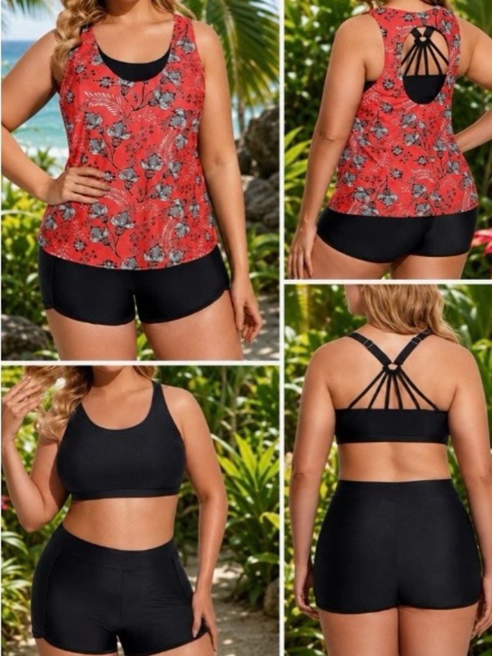 Holipick 3 Pc Floral Tankini Swimsuit